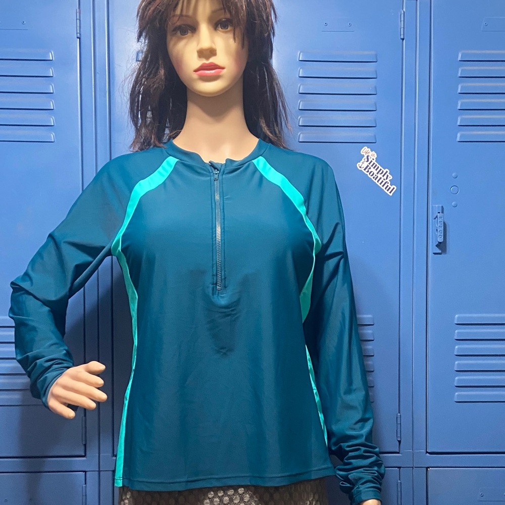 DOKOTOO Teal Long-Sleeve Athletic Top with Zip